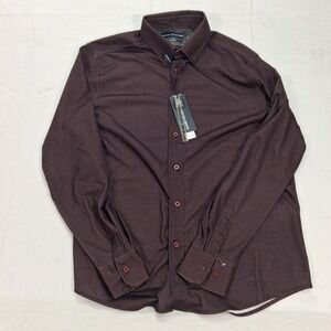 Report Collection Shirt Mens L Modern Fit Flex Knit Burgundy Untucked NEW